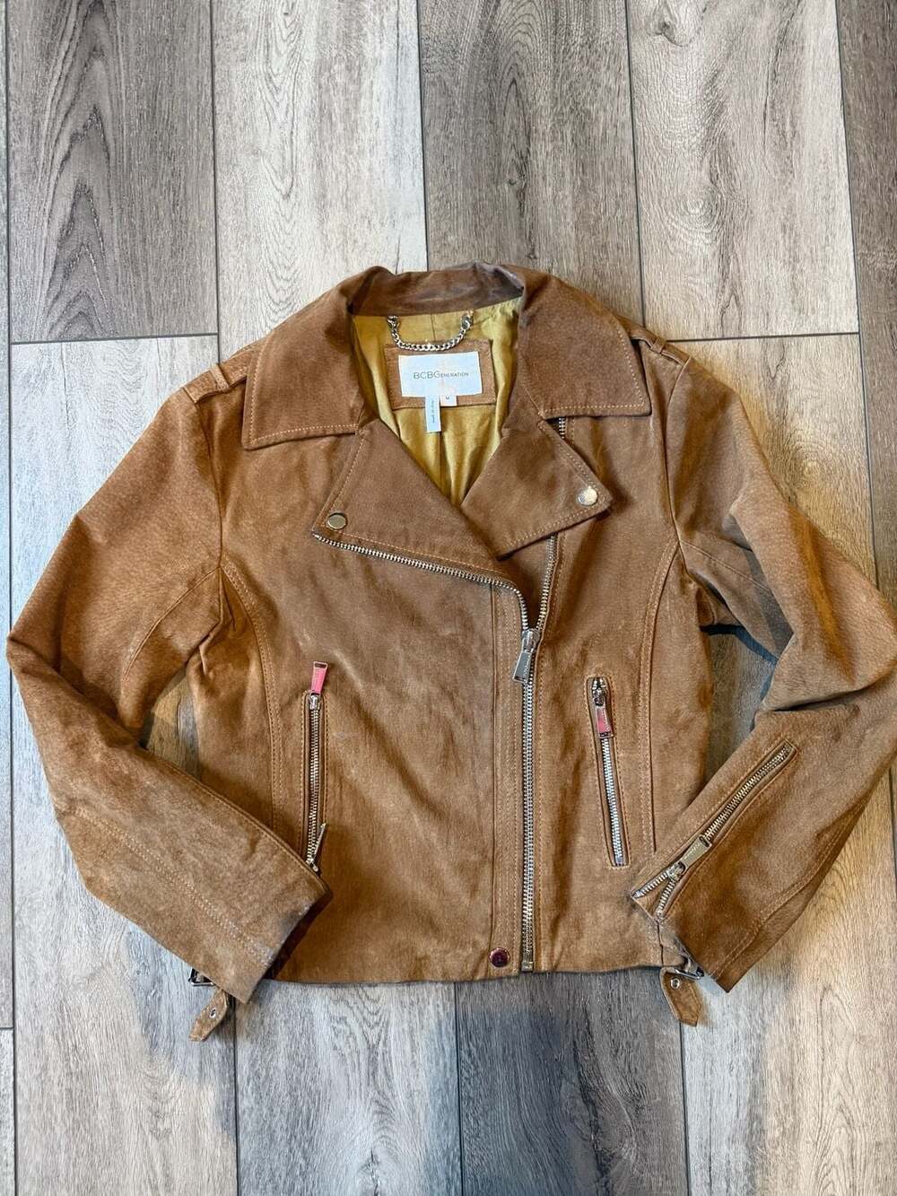 BCBGeneration Brown Suede Leather Moto Biker Jacket